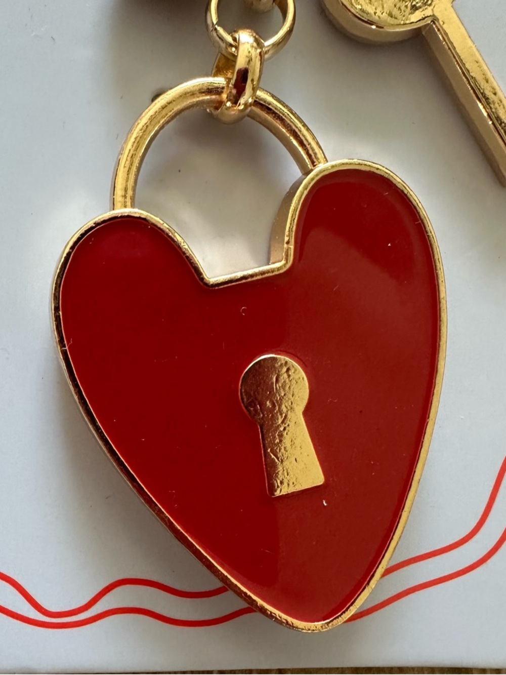 Studio Red Enamel Heart Lock Keychain with Gold Accents - Picture 2 of 6